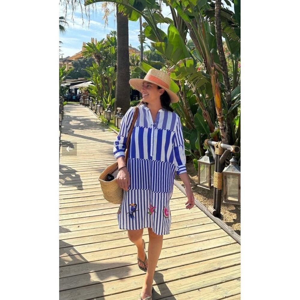 Vilagallo Dani tropical link stripe dress blue and white size 4